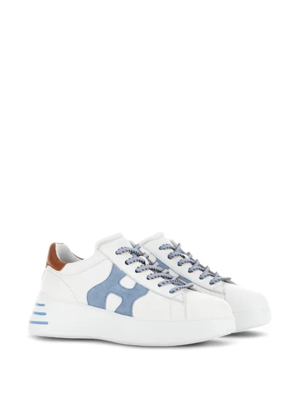 Hogan Rebel H564 White Sneakers with Light Blue and Brown Accents